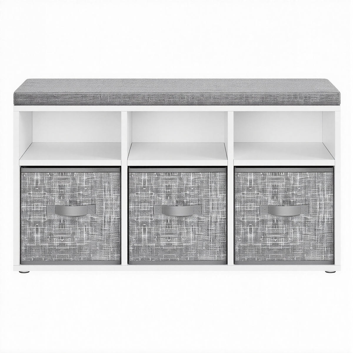 Shoe Storage Bench with Cushion, 6-Compartment Entryway Bench with 3 Adjustable Shelves and 3 Storage Boxes, Cloud White