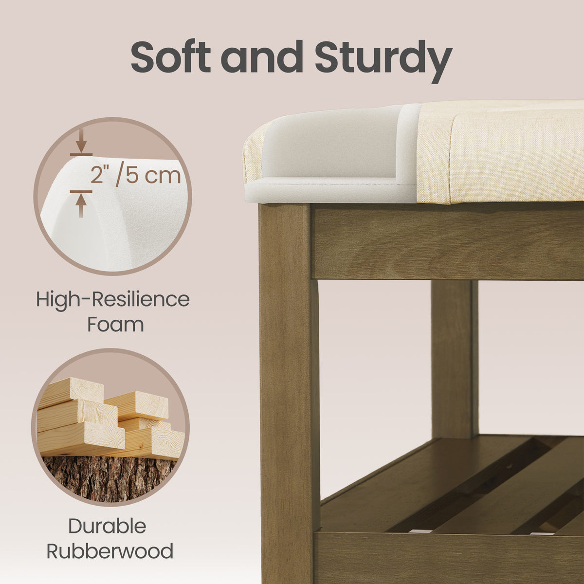 Square Storage Ottoman Coffee Table with Solid Wood Frame, Tufted Upholstered Footrest with Bottom Shelf, for Living Room, 31.5 x 17.7 x 31.5 Inches, Summer Sand