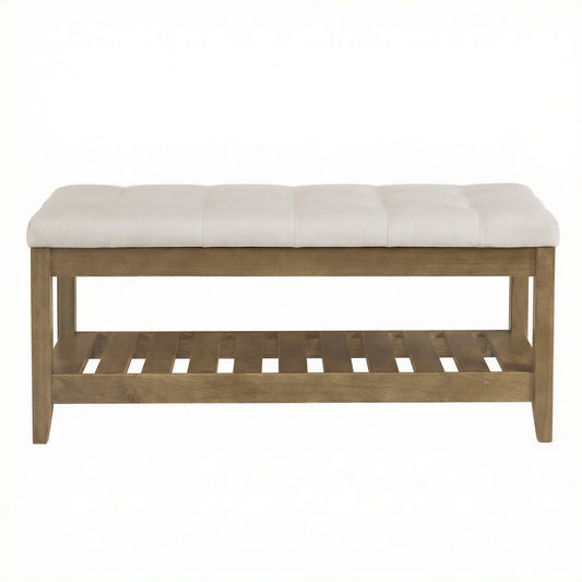 Storage Ottoman with Solid Wood Frame, Upholstered End of Bed Bench, Tufted Cushion Window Seat, for Living Room Bedroom, Summer Sand
