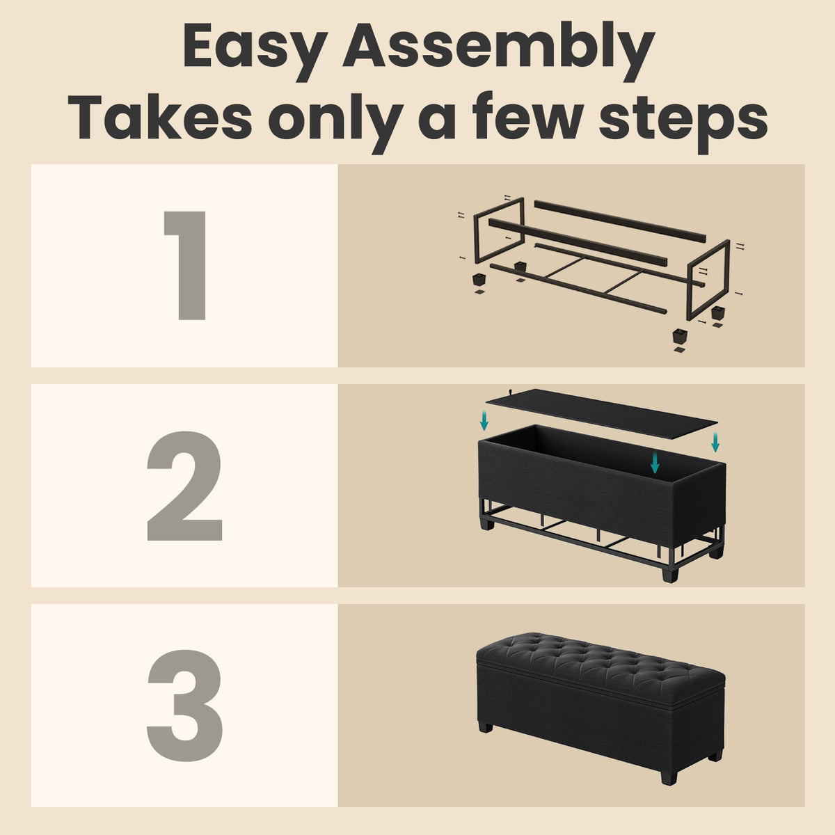 Modern Storage Ottoman Bench with Removable Cover, 43" Extra Wide, 660lb Capacity, Multi-Functional Footrest, Seat, Ink Black