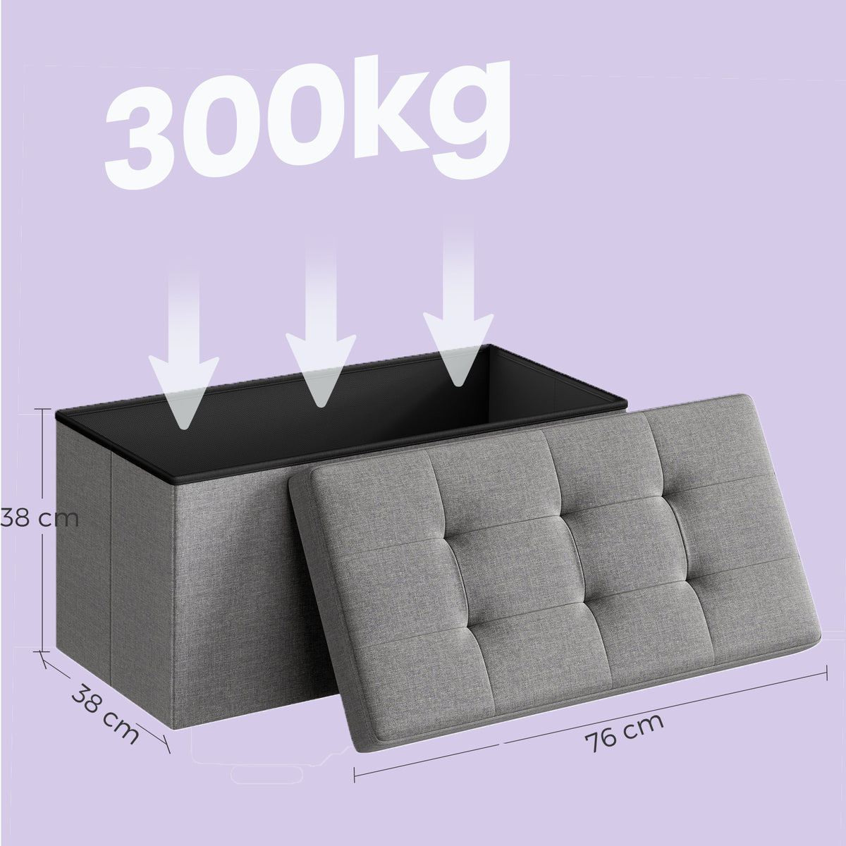 30" Foldable Storage Ottoman Bench, 660lb Capacity, 3-in-1 Multi-Functional, Removable Divider, Light Gray