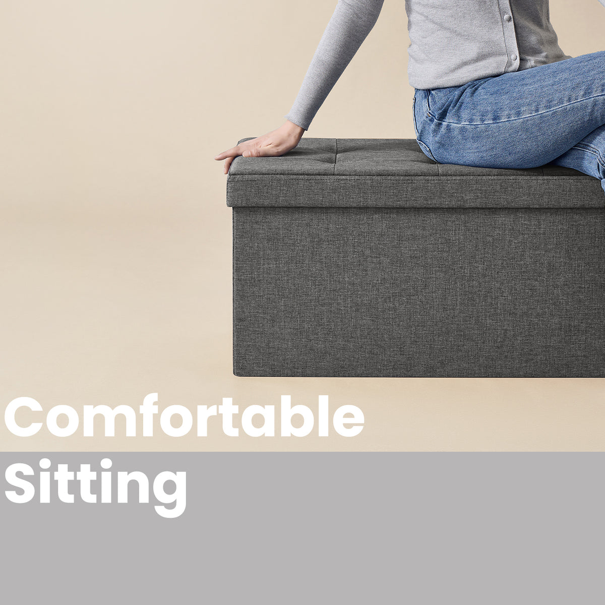 30" Foldable Storage Ottoman Bench, 660lb Capacity, 3-in-1 Multi-Functional, Removable Divider, Dark Gray