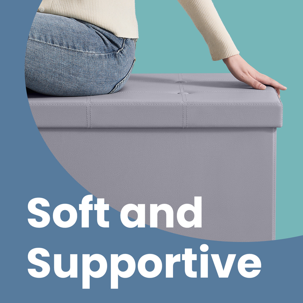 43" Folding Storage Ottoman Bench, 660lb Capacity, Multi-Use Footrest, 35 Gallon Storage Space, Easy Setup, Light Gray