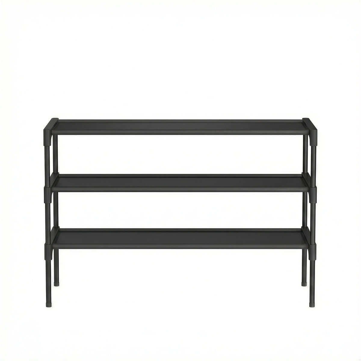 3-Tier Shoe Rack for Entryway, Compact Metal Frame Organizer with Non-Woven Shelves, Stackable, Space-Saving, Ink Black