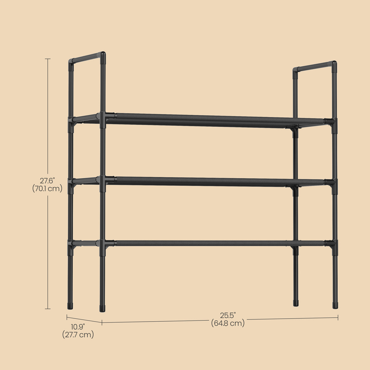 3-Tier Shoe Rack, Slim Space-Saving Shoe Storage for Hallway Closet, Metal Frame with Non-Woven Fabric Shelves, Ink Black