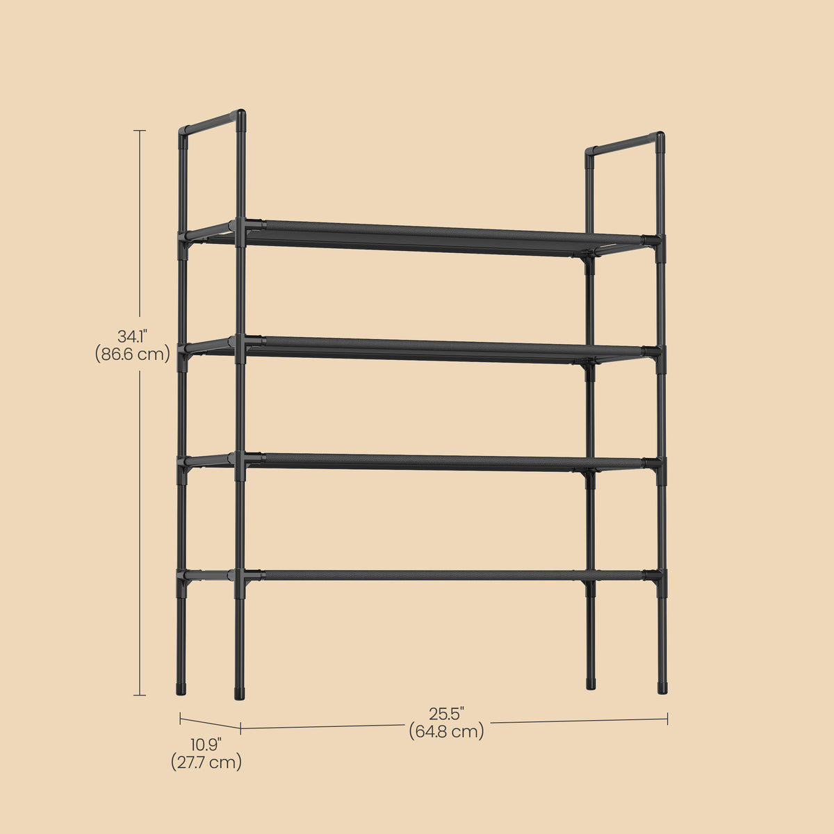 4-Tier Shoe Rack, Slim Space-Saving Shoe Storage for Hallway Closet, Metal Frame with Non-Woven Fabric Shelves, Ink Black