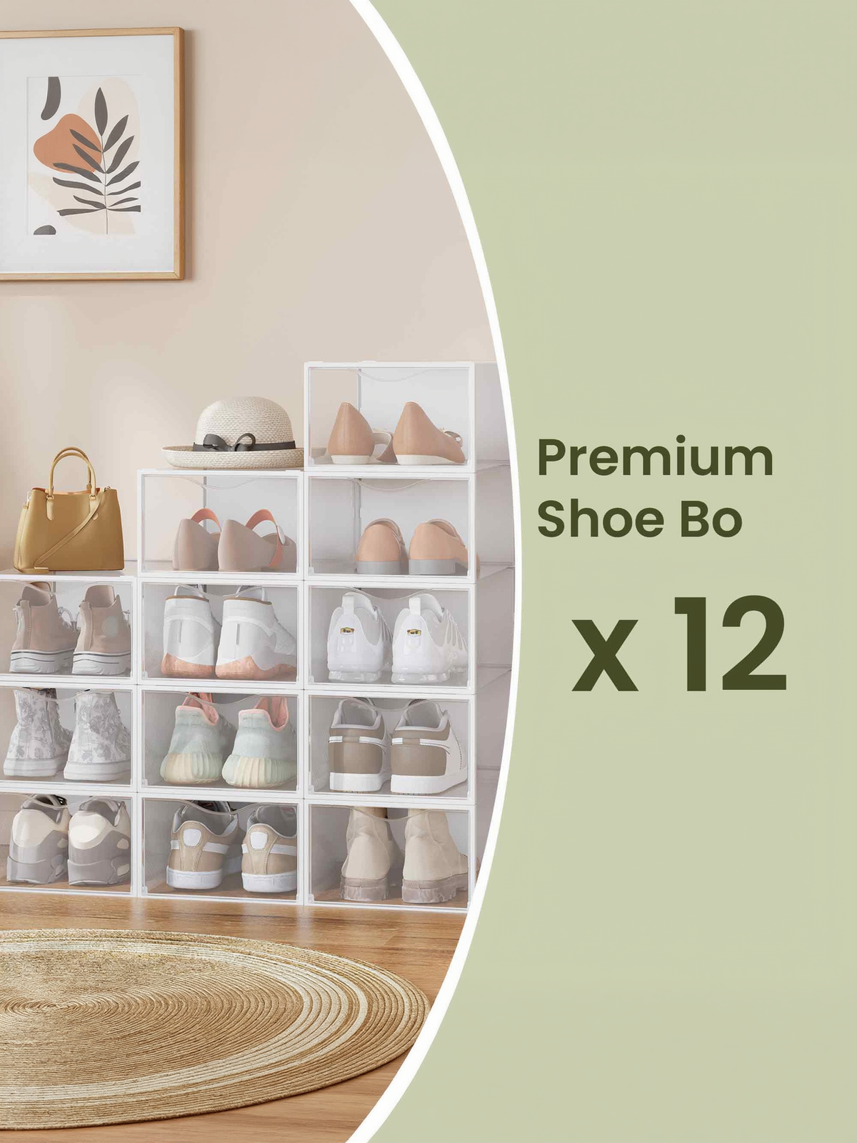 12 Pack Stackable Shoe Boxes, Transparent and Cloud White Plastic Shoe Storage Organizers for Closet, Sneaker Containers