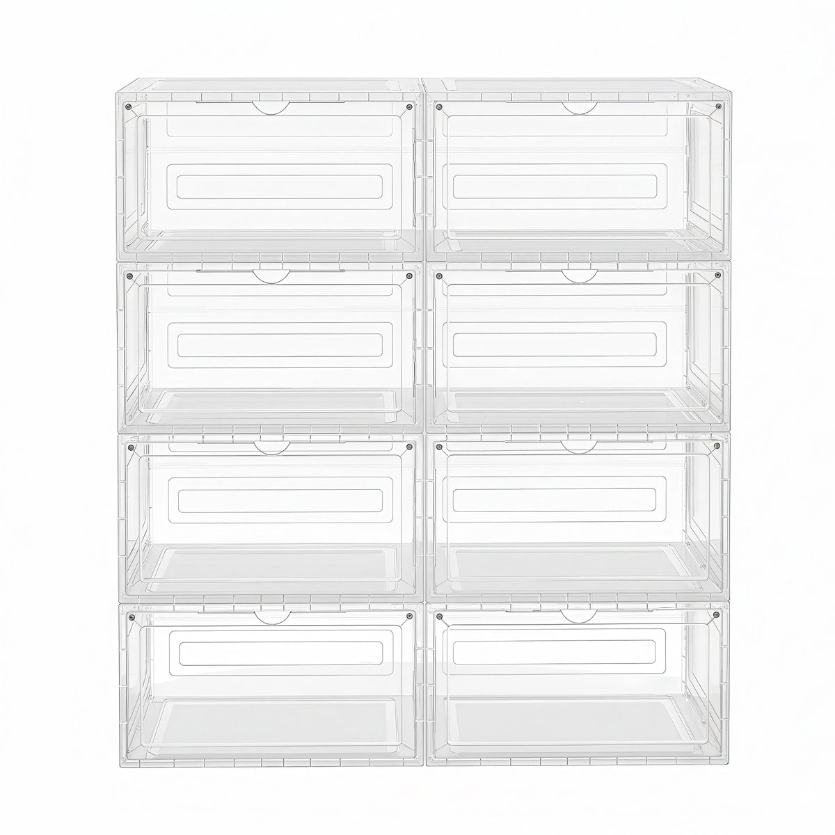 Stackable Shoe Boxes 8 Pack Clear Plastic Storage with Magnetic Door 13 x 11.2 x 7.5 Inches White