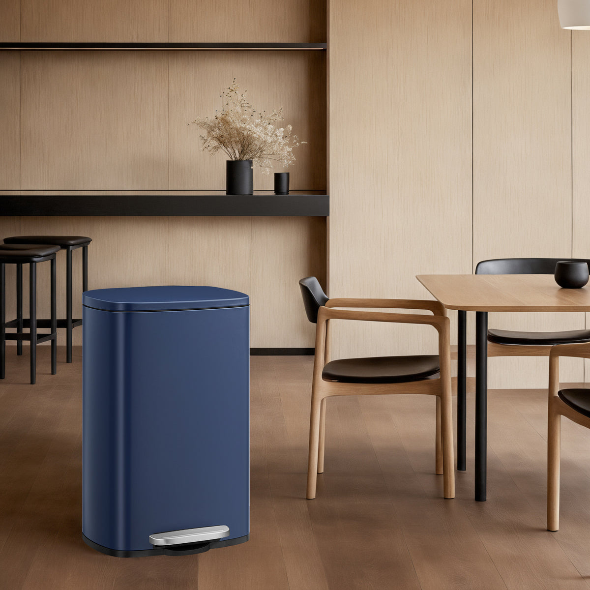 Stainless Steel 13 Gallon Step Trash Can, Soft-Close Lid with Odor Seal & Inner Bucket, Kitchen Recycling Bin,Midnight Blue