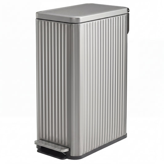 Stainless Steel Slim Trash Can with Soft-Close Lid and 15 Bags, 13 Gal., 10.4 x 18.7 x 24.6 inches, Silver