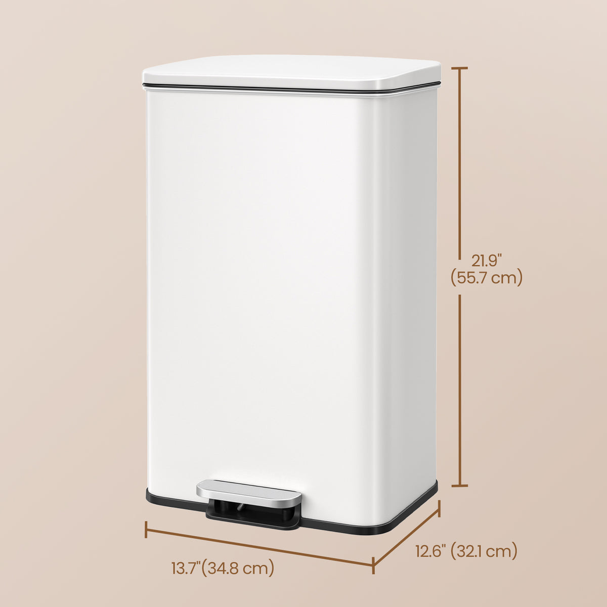 10.5 Gal Step Kitchen Trash Can, Soft-Close Lid, Bag Retainer Ring, Includes 15 Trash Bags, Space Efficient, Stainless Steel，Silver，White