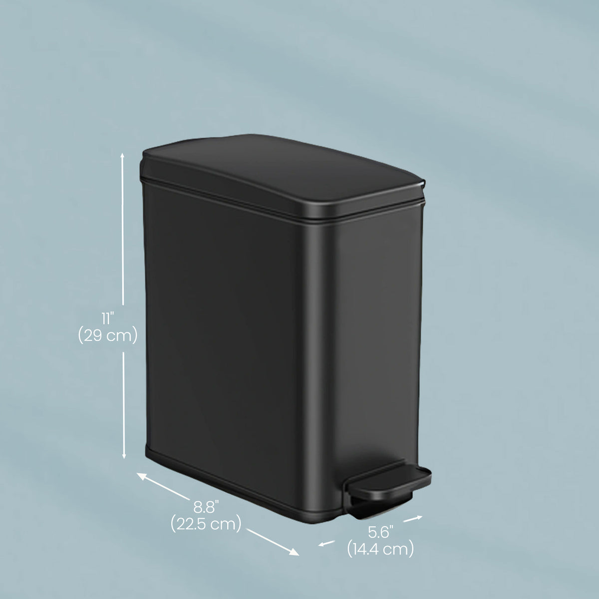 1.3 Gal Slim Step Bathroom Trash Can, Soft-Close Lid, Removable Bucket, Space-Saving Stainless Steel Bin,Black