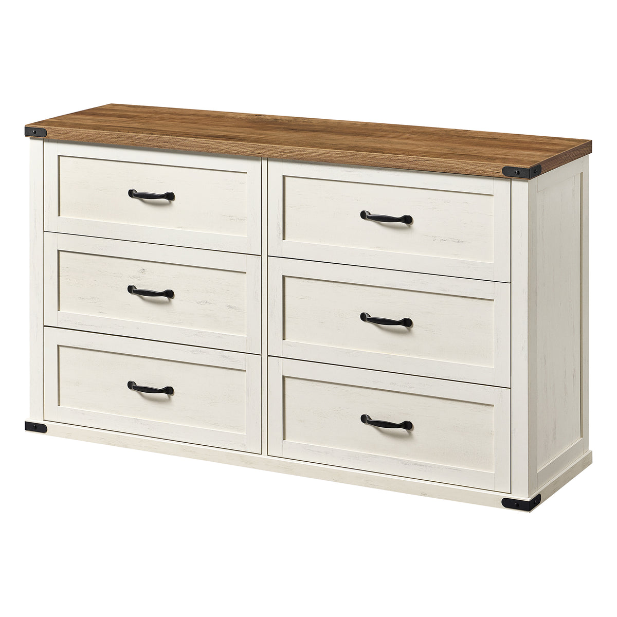 6-Drawer Dresser Chest for Bedroom, 54-Inch Wide Farmhouse Storage Cabinet with Metal Handles, TV Stand for Living Room Entryway, Anti-Tip, Rustic White