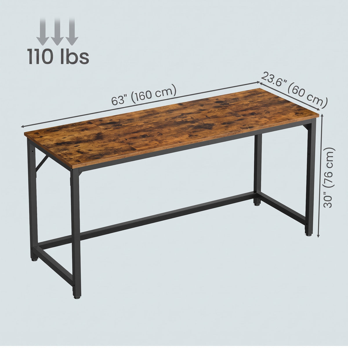 Computer Desk, Modern Basic Home Office Desk with Steel Frame, 63 x 23.6 x 29.9 inches, Rustic Brown