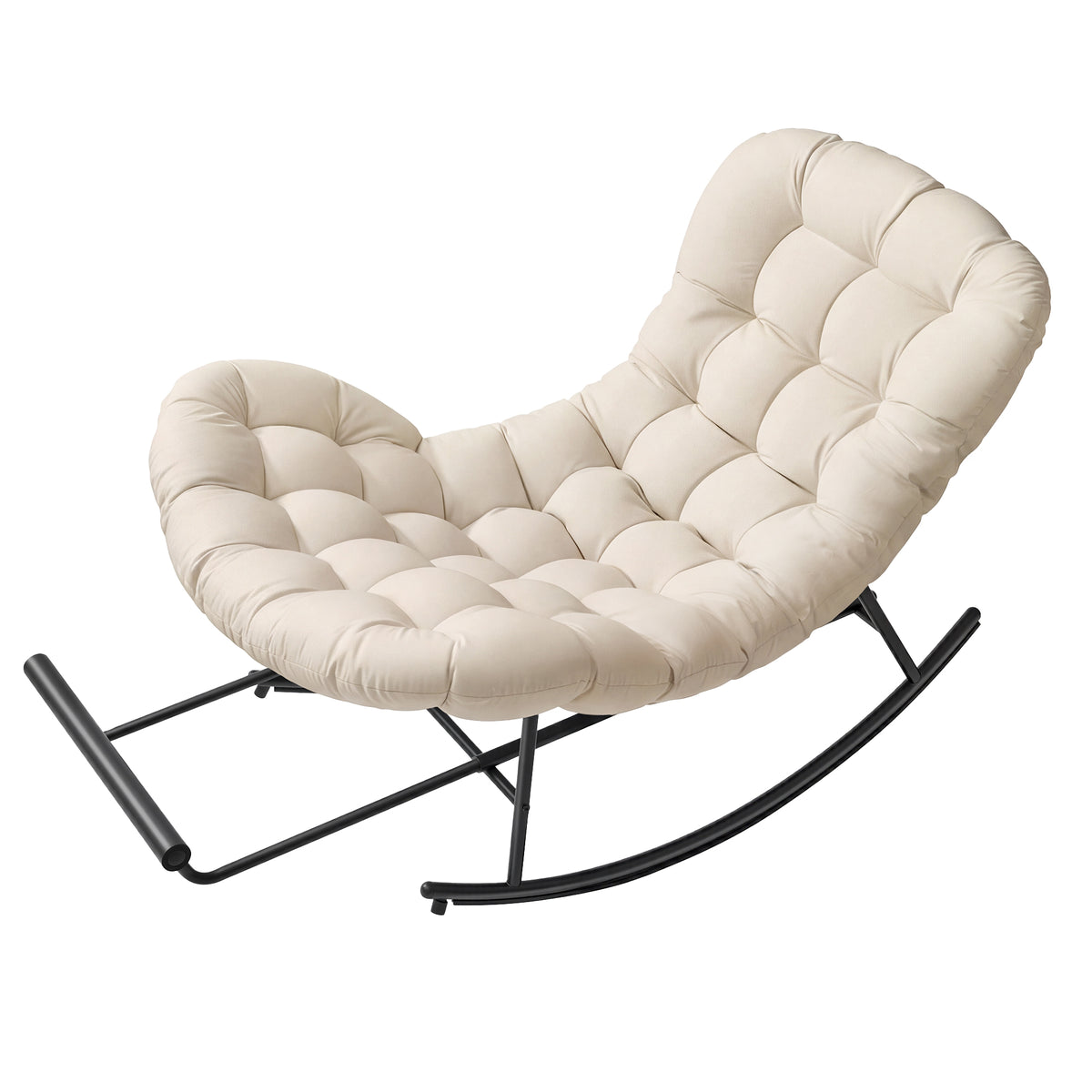Outdoor Rocking Chair, Papasan Chair, Extendable Footrest, Removable Cushion, for Living Room, Patio, Beige