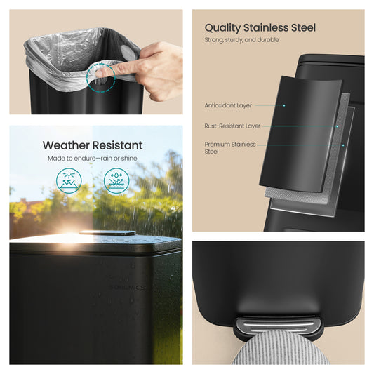 1.6-Gallon Dog Poop Trash Can with Soft-Close Lid, Stainless Steel Outdoor Garbage Bin with Inner Bucket, for Pet Waste, Ink Black