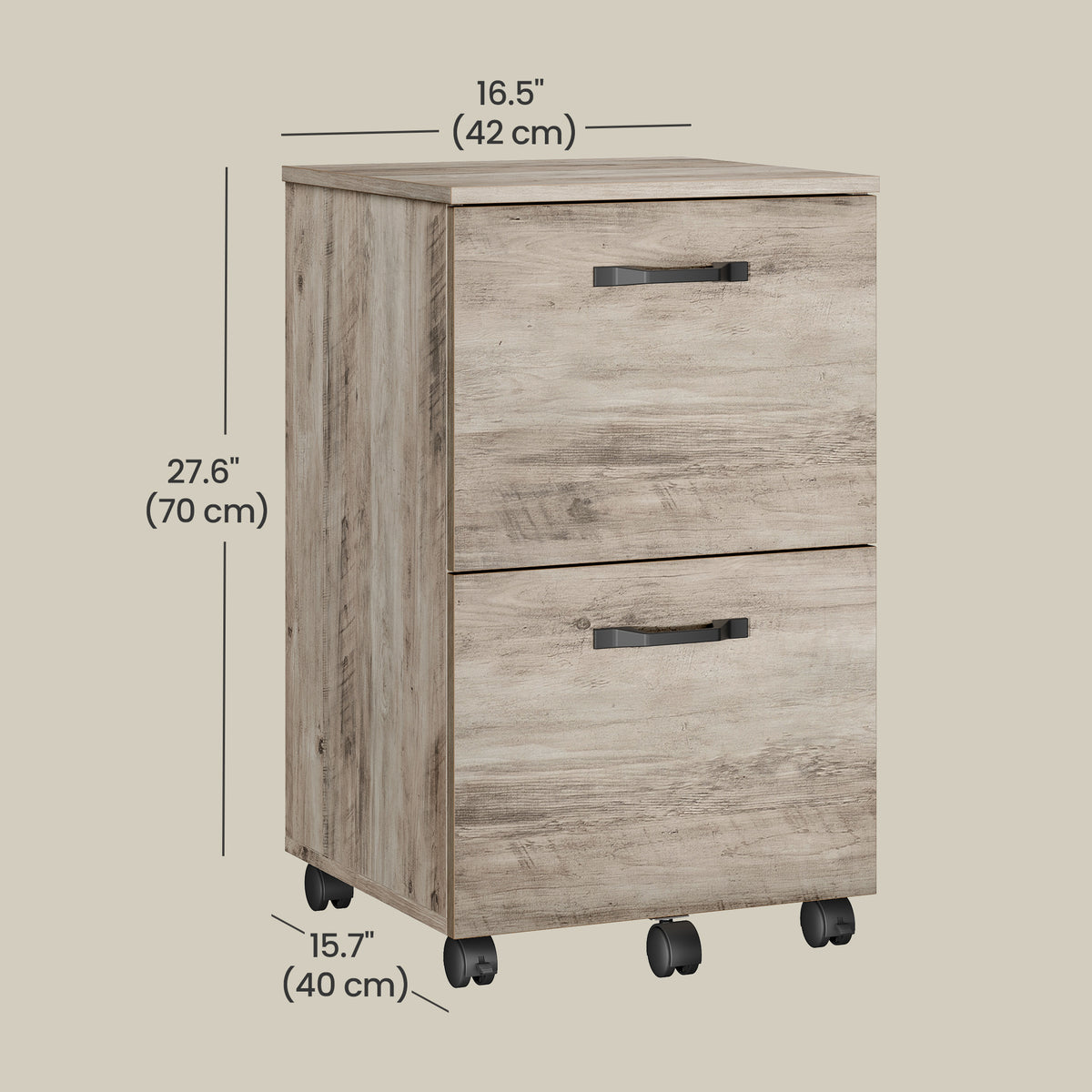 2-Drawer Rolling File Cabinet with Lockable Swivel Casters, Small Home Office Storage for A4 & Letter Documents, Sturdy Steel & Particleboard, Printer Stand, Heather Greige