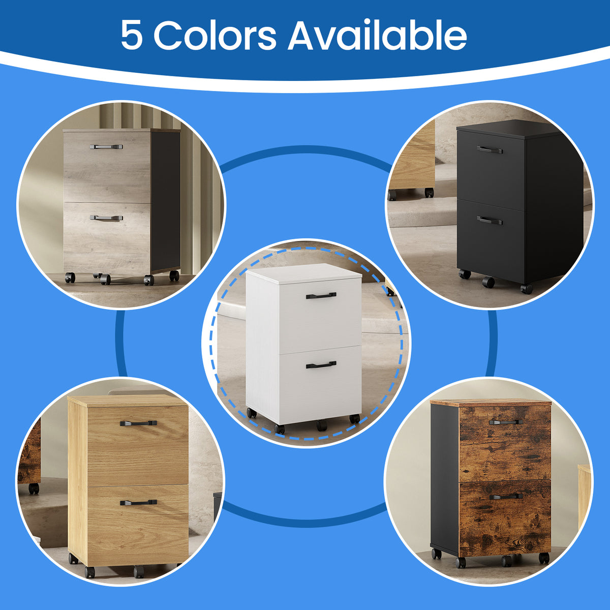 2-Drawer Mobile File Cabinet, Compact Rolling Organizer for Office/Home, A4 Letter Size, Lockable Casters, white
