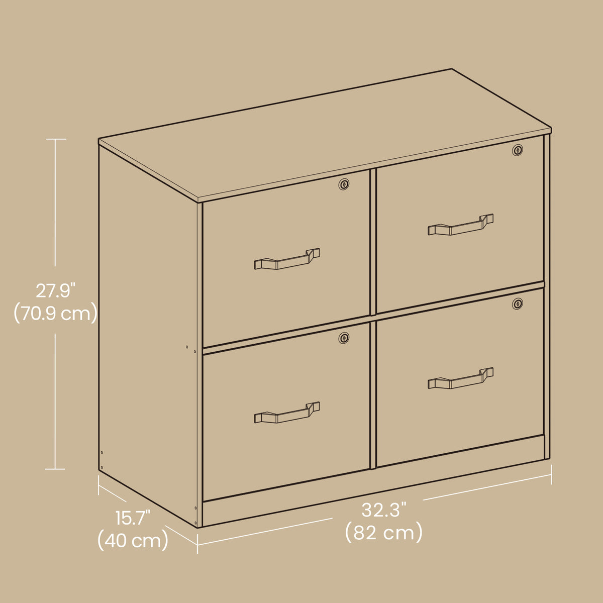 File Cabinet with Lock, 4-Drawer Office Filing Cabinet Organizer, Printer Stand for A4 Letter Size Documents, Rustic Brown and Black