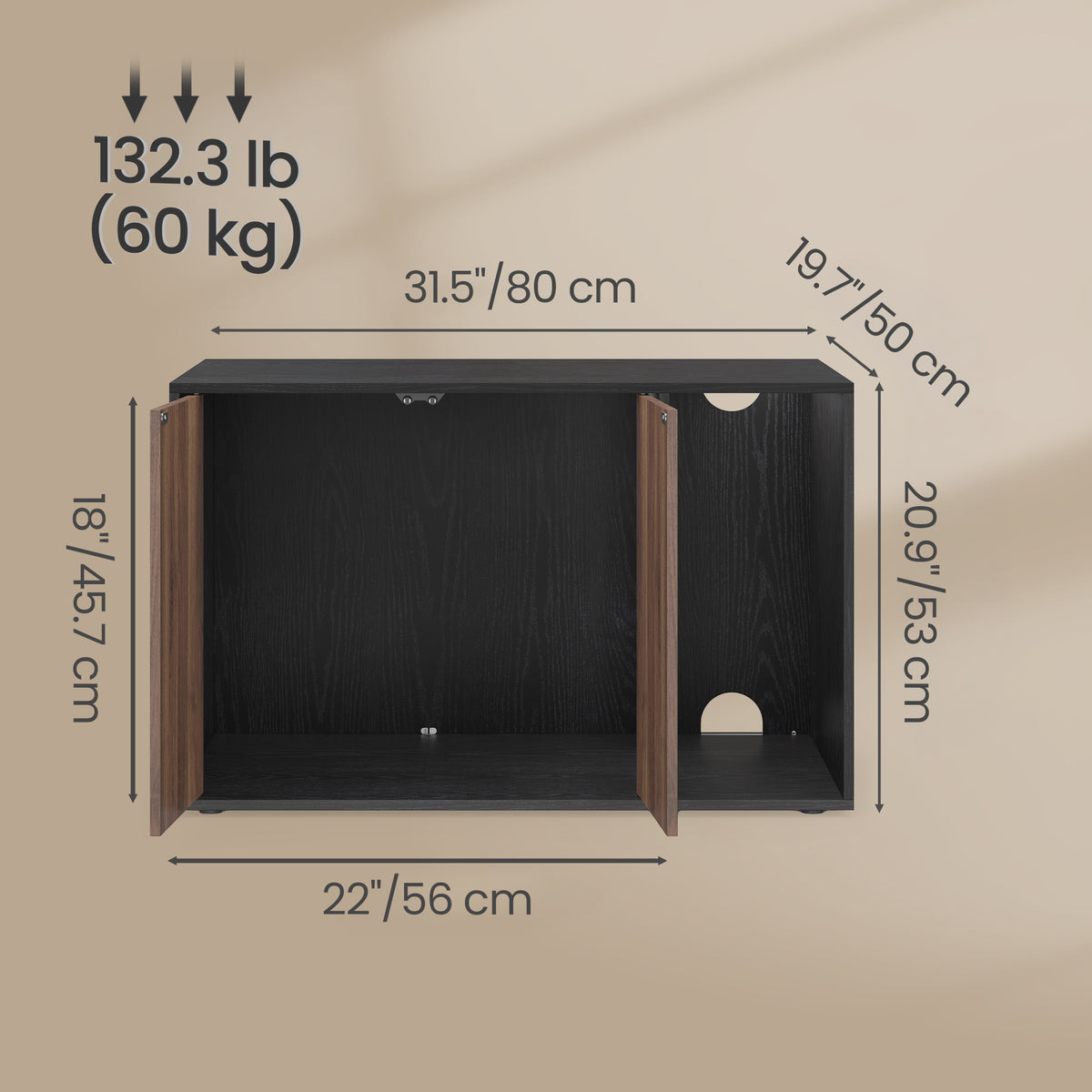 Cat House, Snapsemble Superfast Assembly, Cat Litter Box Enclosure for Large Cats, Push-to-Open Doors, Black and Walnut