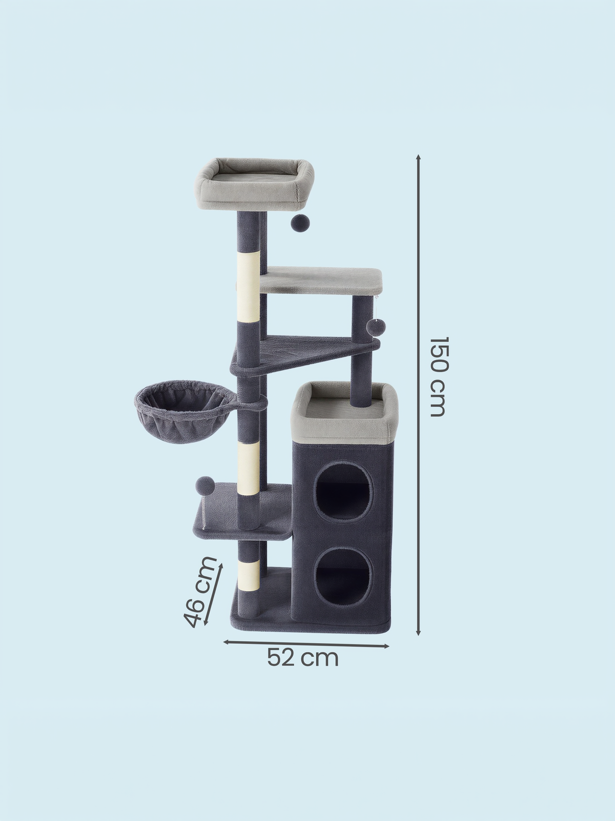 60-Inch Multi-Level Cat Tree Tower with 2 Caves, 3 Scratching Posts & 4 Perches, Plush Cat Condo for Indoor Cats, Dark Gray