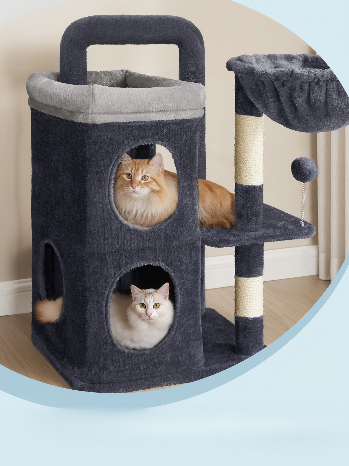 60-Inch Multi-Level Cat Tree Tower with 2 Caves, 3 Scratching Posts & 4 Perches, Plush Cat Condo for Indoor Cats, Dark Gray