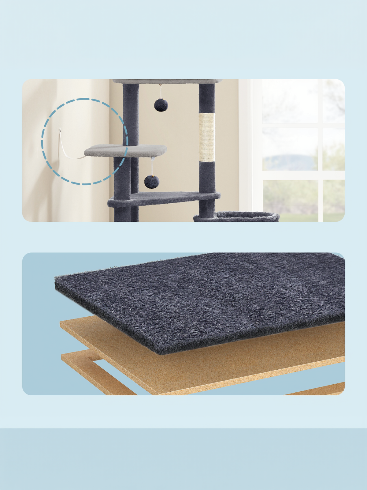 60-Inch Multi-Level Cat Tree Tower with 2 Caves, 3 Scratching Posts & 4 Perches, Plush Cat Condo for Indoor Cats, Dark Gray