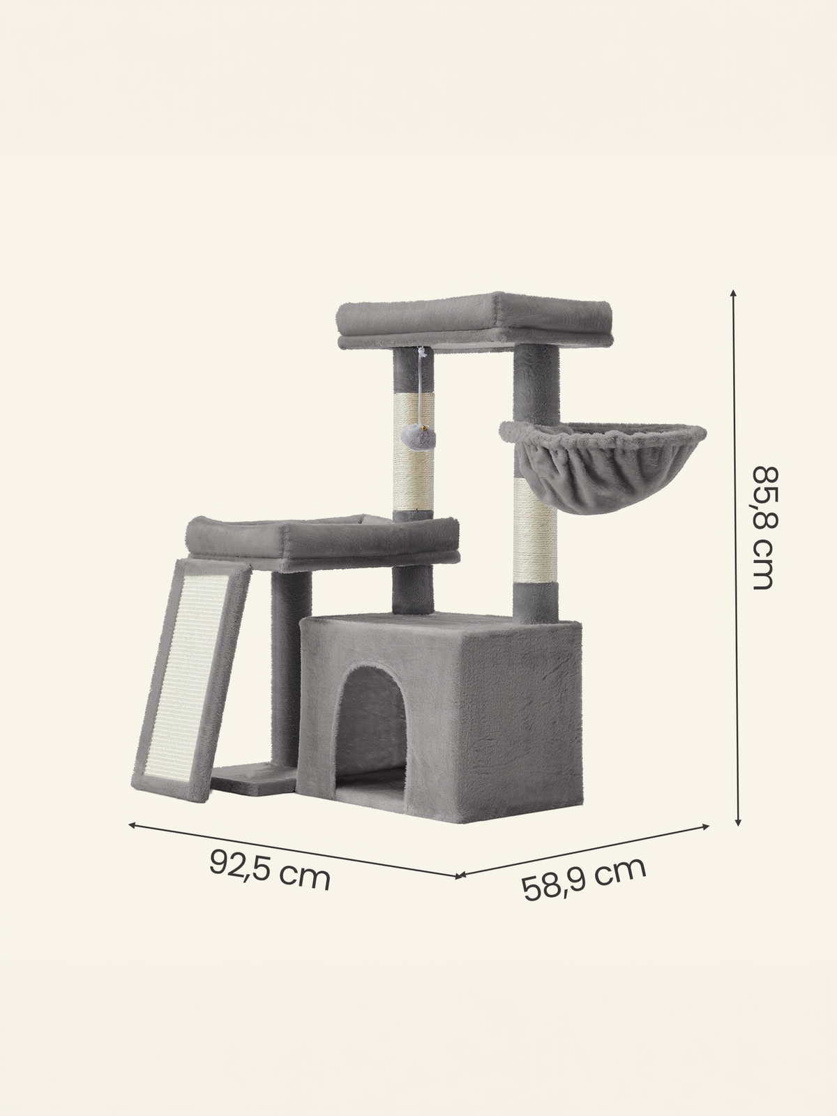 33.8-Inch Cat Tree Tower with Scratching Posts, 2 Perches, Cave & Basket, Multi-Level Cat Condo for Indoor Cats, Dove Gray