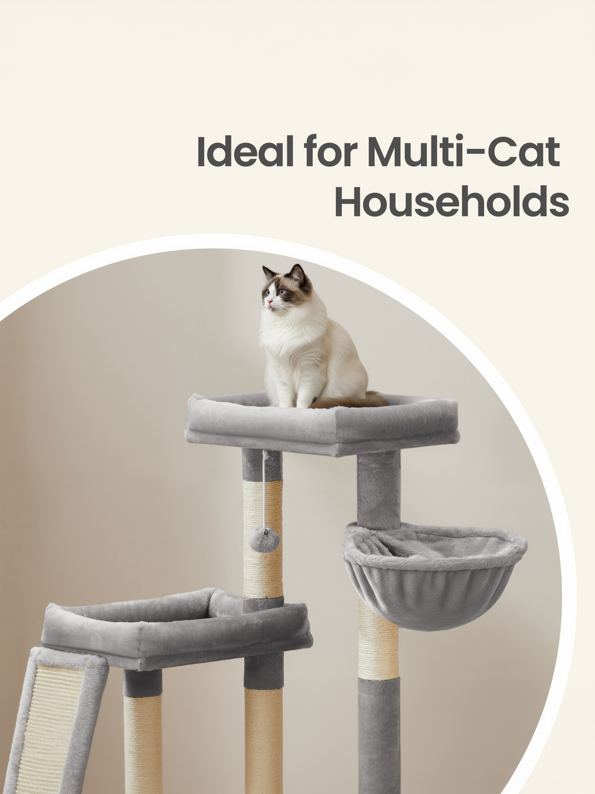 33.8-Inch Cat Tree Tower with Scratching Posts, 2 Perches, Cave & Basket, Multi-Level Cat Condo for Indoor Cats, Dove Gray