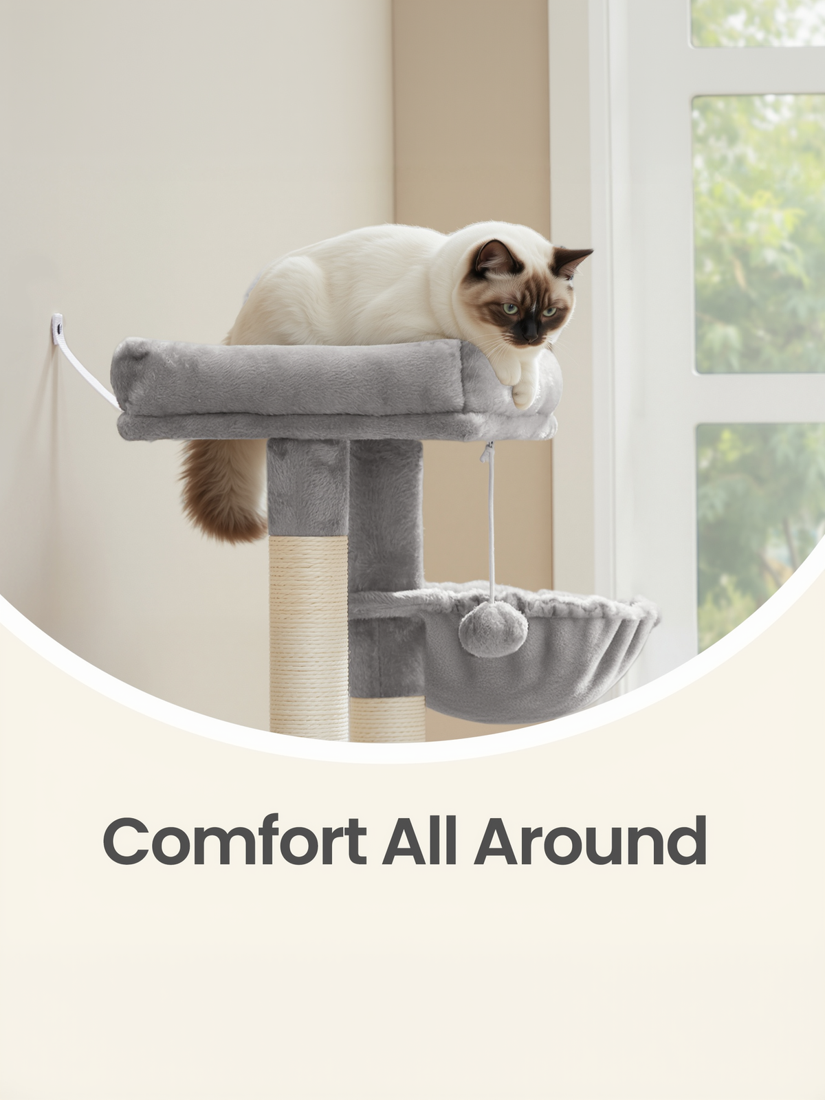 33.8-Inch Cat Tree Tower with Scratching Posts, 2 Perches, Cave & Basket, Multi-Level Cat Condo for Indoor Cats, Dove Gray