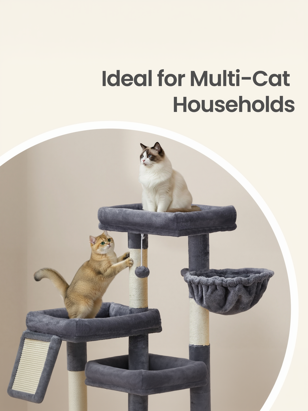 33.8-Inch Cat Tree Tower with Scratching Posts, 2 Perches, Cave & Basket, Multi-Level Cat Condo for Indoor Cats, Dark Gray