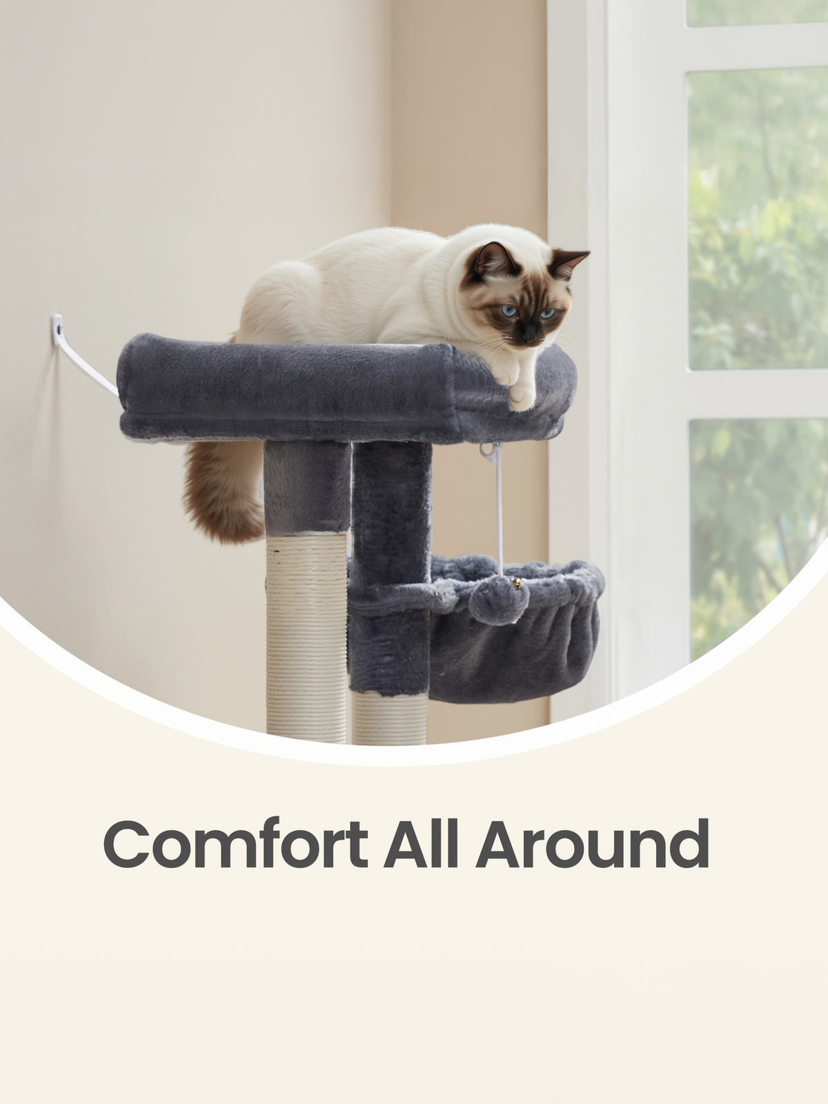 33.8-Inch Cat Tree Tower with Scratching Posts, 2 Perches, Cave & Basket, Multi-Level Cat Condo for Indoor Cats, Dark Gray
