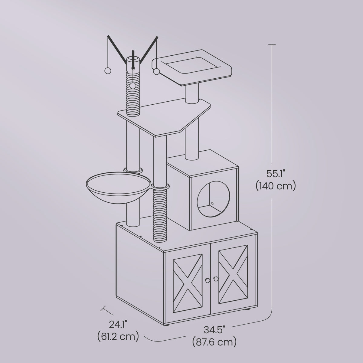 2-in-1 Cat Tree with Litter Box Enclosure - 55.1" Modern Cat Tower, Scratching Posts, Space-Saving Design, Rustic Brown