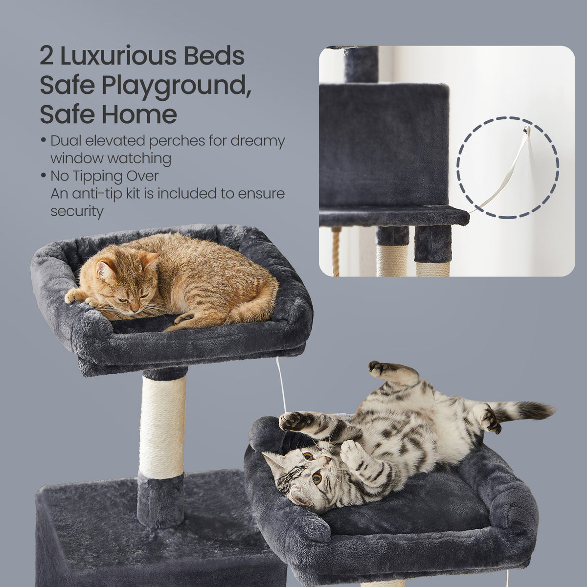 56.3-Inch Multi-Level Cat Tree Tower with 11 Scratching Posts, 2 Perches, Hammock & Cave, for Indoor Cats, Smoky Gray