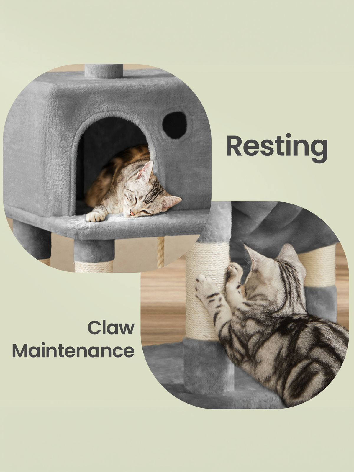 56.3-Inch Multi-Level Cat Tree Tower with 11 Scratching Posts, 2 Perches, Hammock & Cave, for Indoor Cats, Light Gray