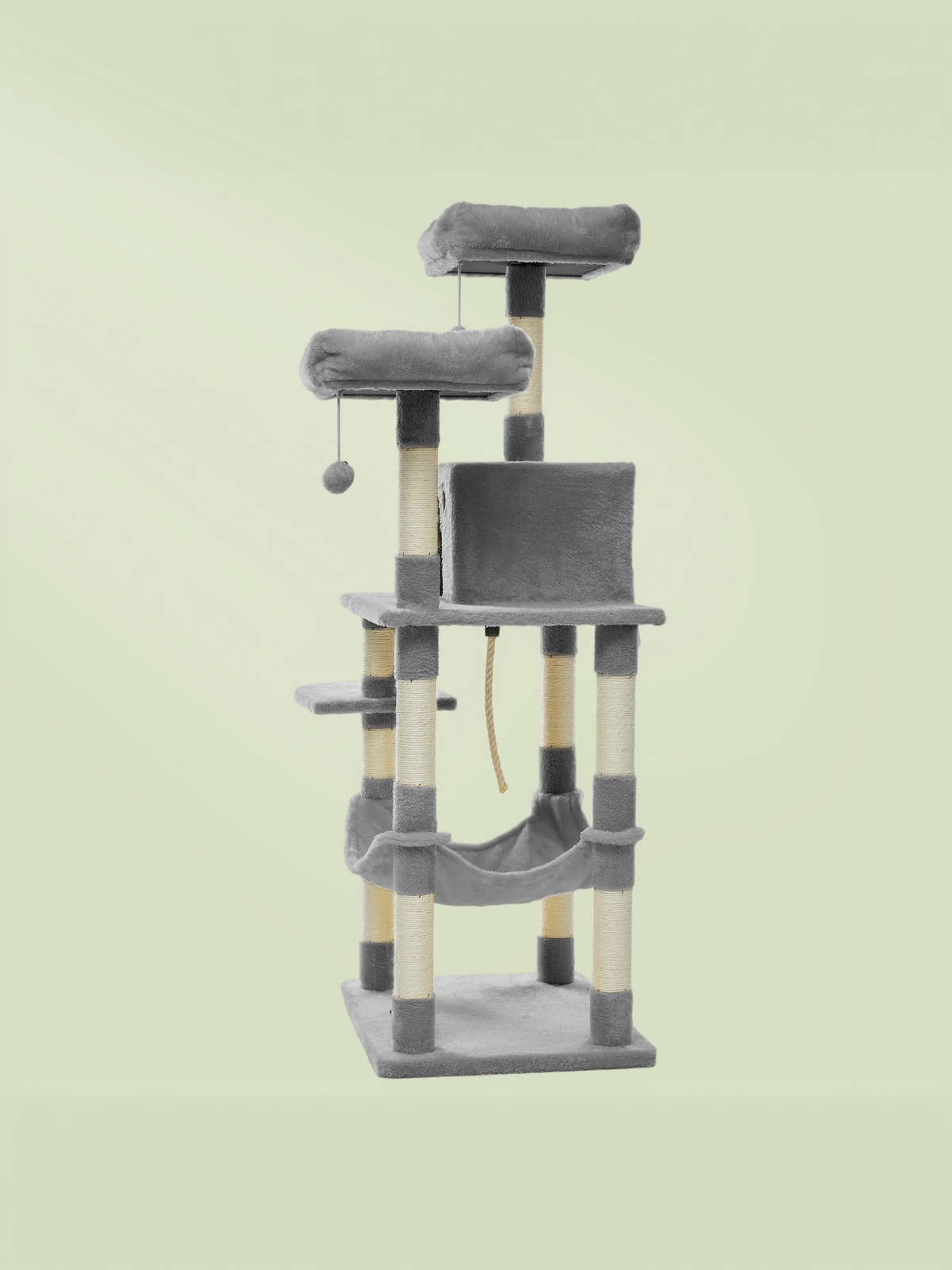 56.3-Inch Multi-Level Cat Tree Tower with 11 Scratching Posts, 2 Perches, Hammock & Cave, for Indoor Cats, Light Gray