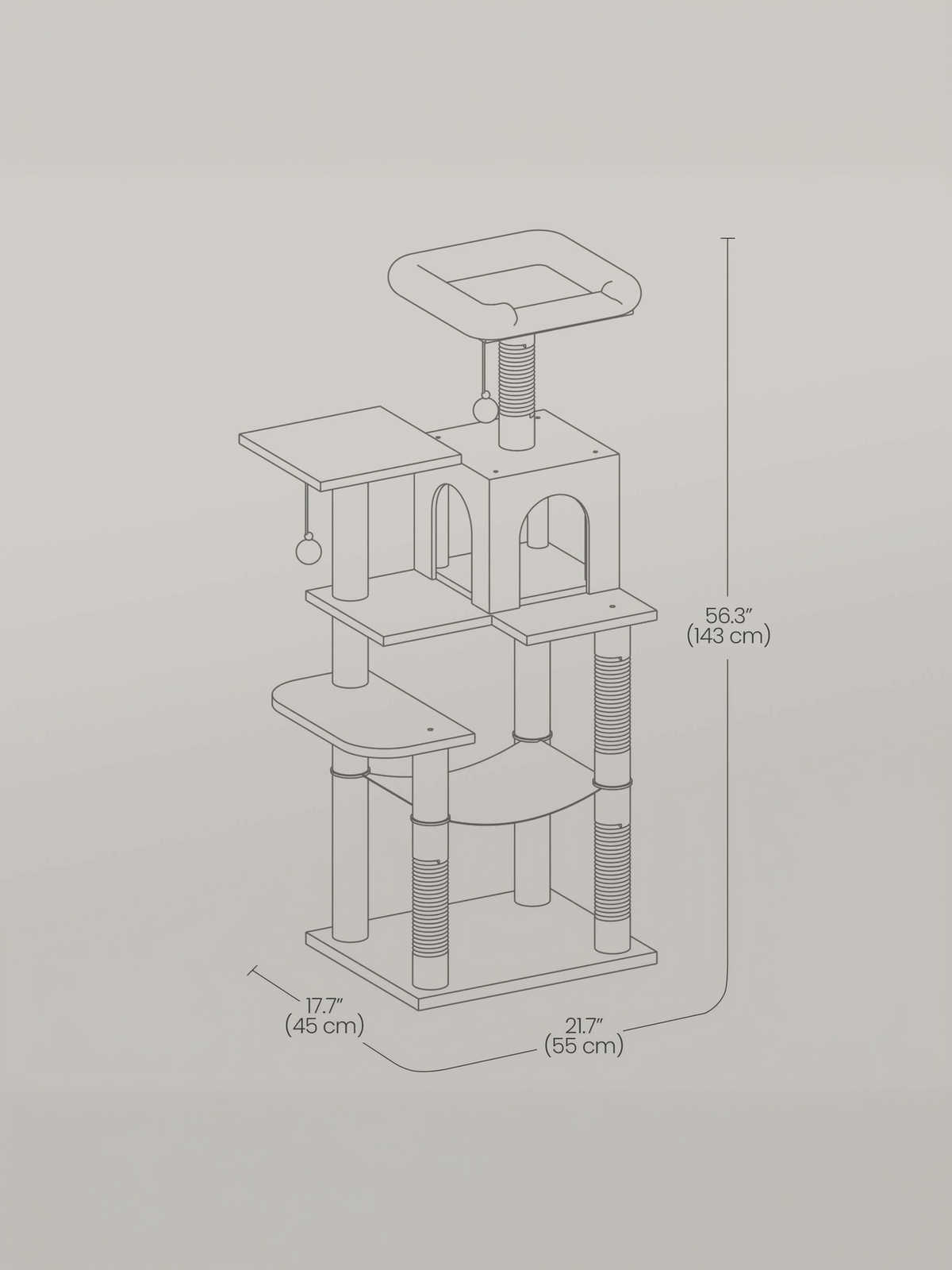 55.1-Inch Multi-Level Cat Tree Tower with 4 Scratching Posts, 2 Perches, Hammock & Cave, Plush Cat Condo for Indoor Cats, Cream White