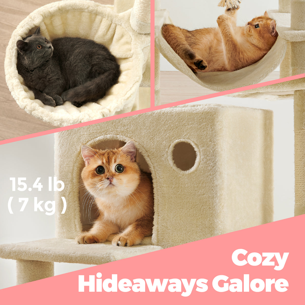 81.1-Inch Cat Tree Tower with 13 Scratching Posts & Hammock - Multi-Level Cat Condo with 2 Perches & Caves for Large Cats, Beige