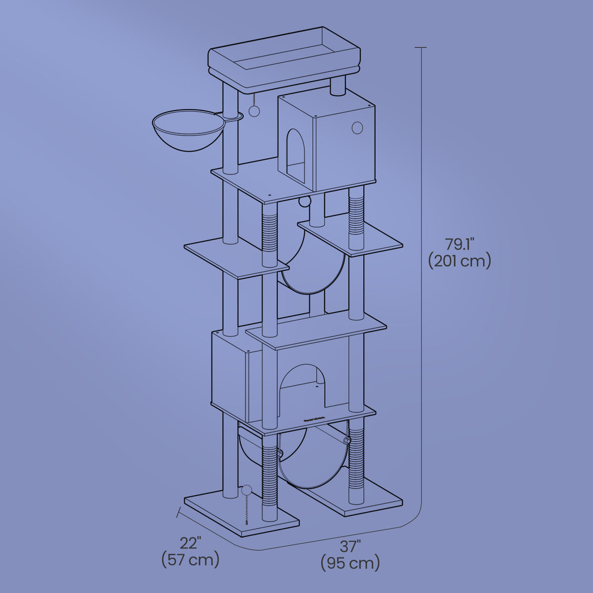 79.1-Inch Multi-Level Cat Tree with 4 Scratching Posts & 2 Hammocks - Large Cat Condo with Anti-Tip Kit, Dark Gray