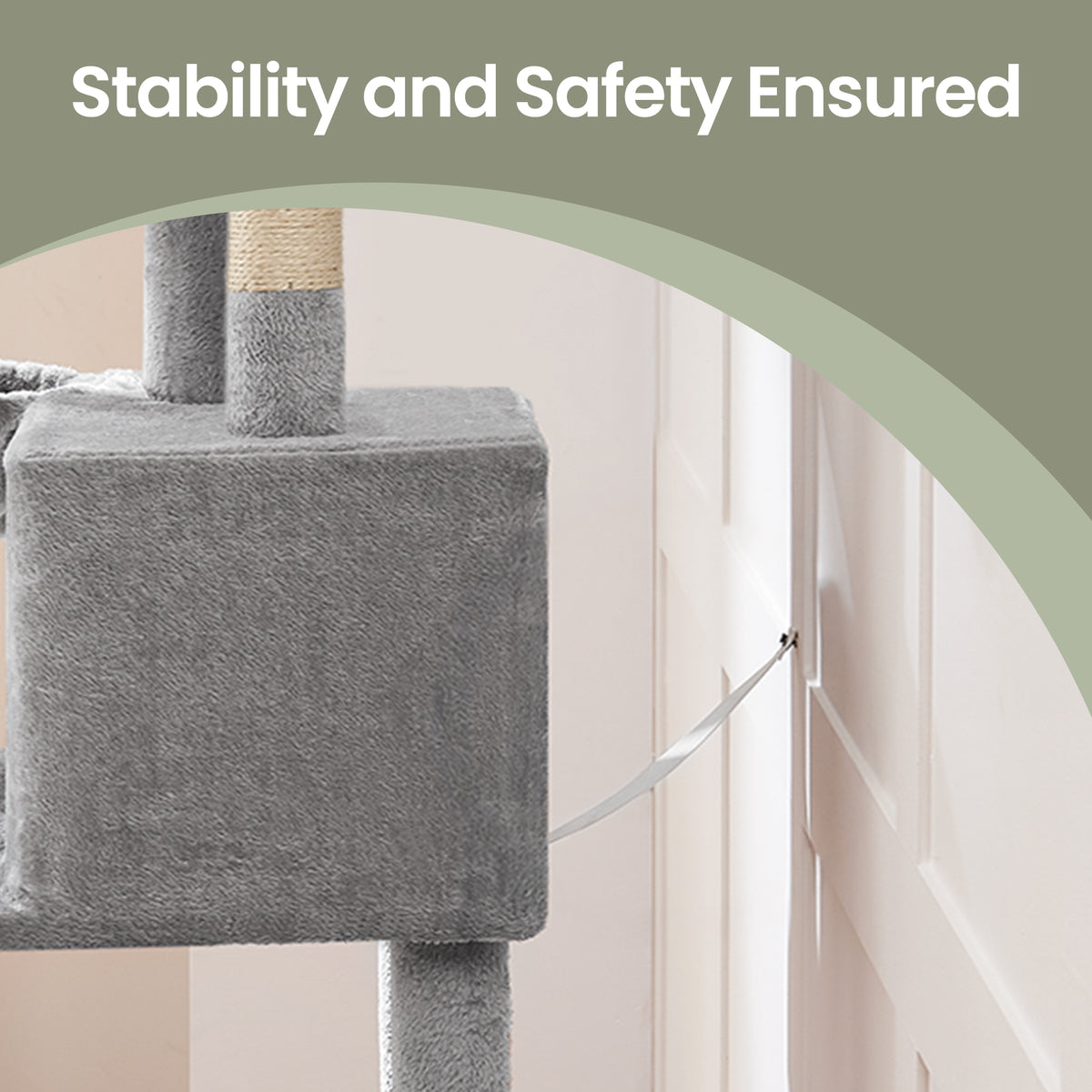 Multi-Level Cat Tower with Hammock & Spacious Cave, 3 Observation Decks & Sisal Scratching Posts, for Indoor Cats, Light Gray
