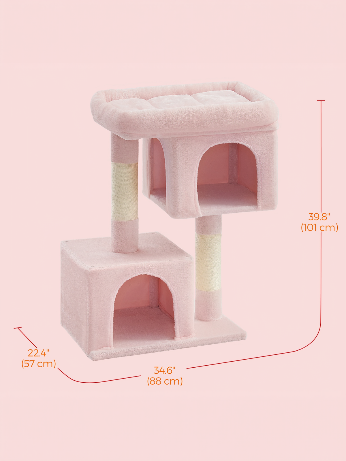 40.6-Inch Cat Tree Tower for Extra Large Cats up to 44 lb, Plush Condo with Large Perch & 2 Caves, Scratching Posts, Jelly Pink