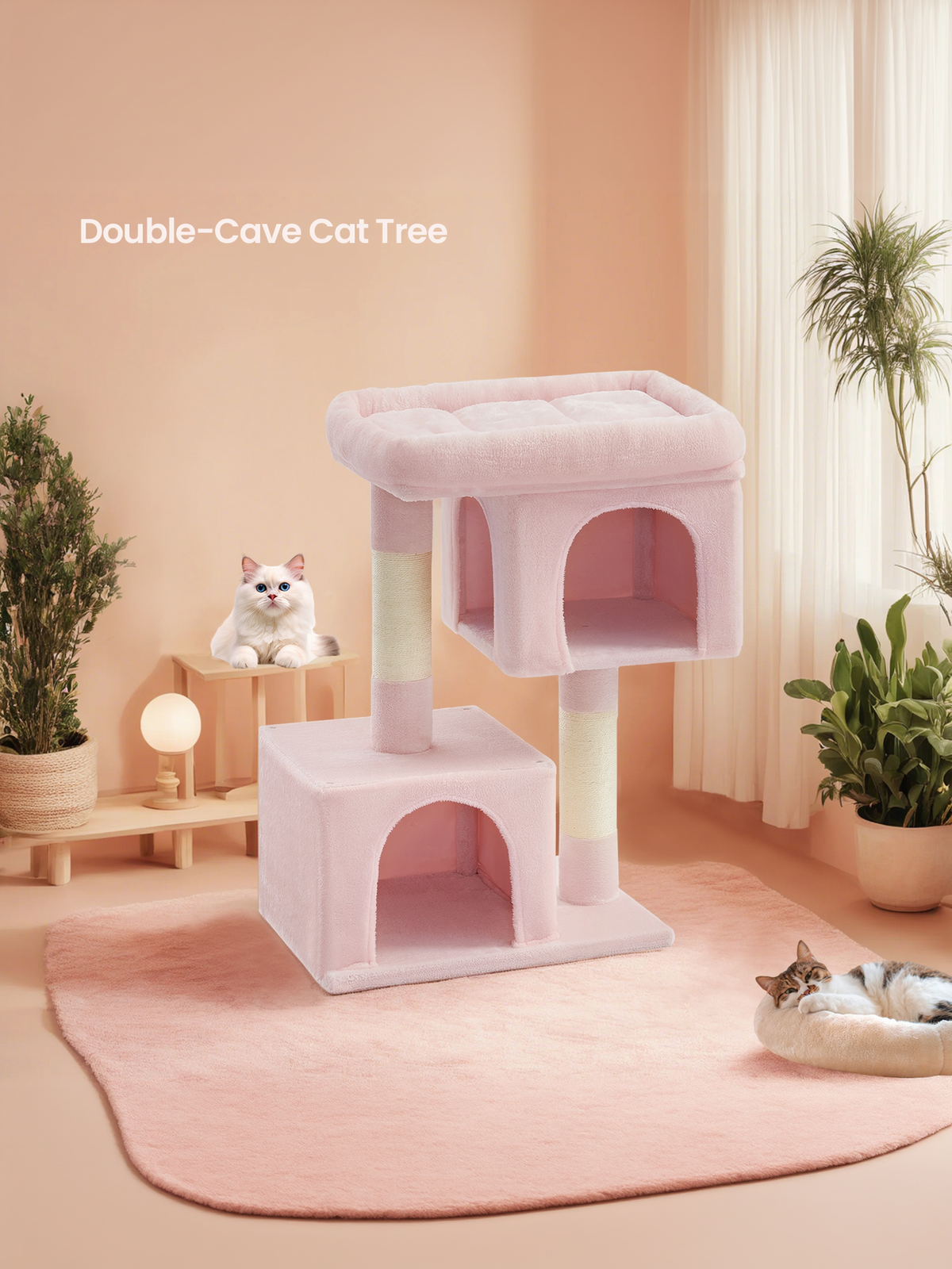 40.6-Inch Cat Tree Tower for Extra Large Cats up to 44 lb, Plush Condo with Large Perch & 2 Caves, Scratching Posts, Jelly Pink