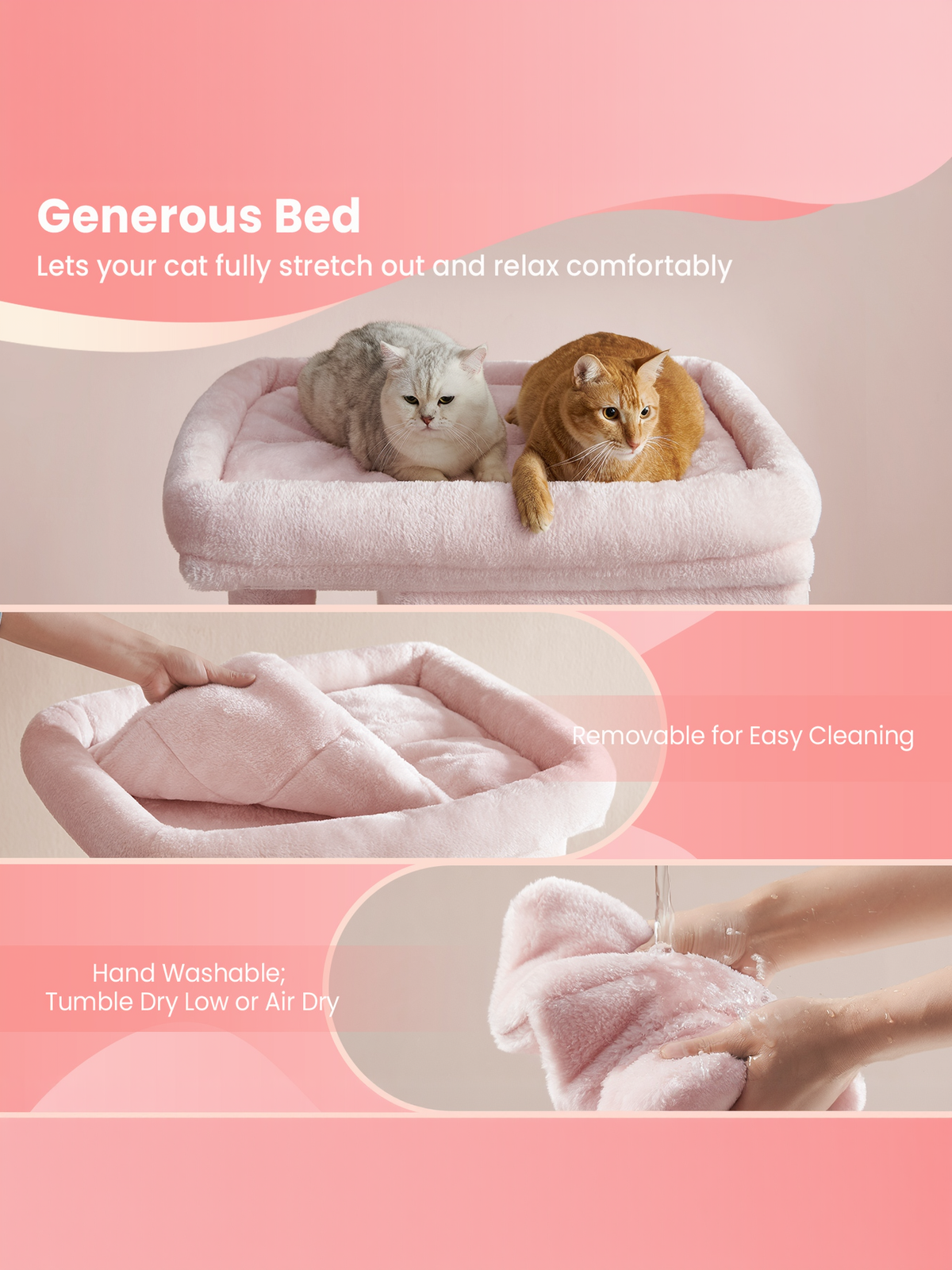 40.6-Inch Cat Tree Tower for Extra Large Cats up to 44 lb, Plush Condo with Large Perch & 2 Caves, Scratching Posts, Jelly Pink