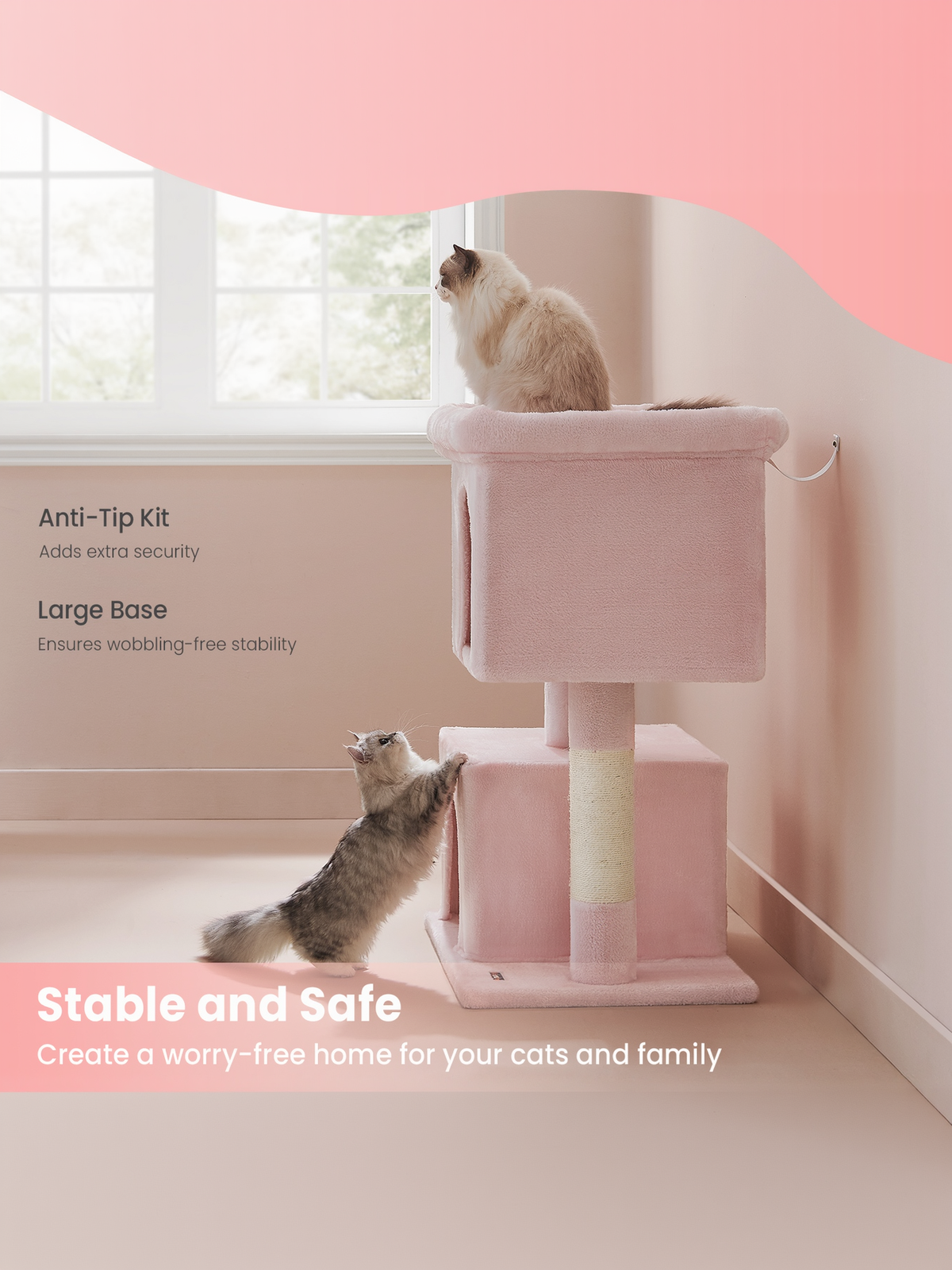 40.6-Inch Cat Tree Tower for Extra Large Cats up to 44 lb, Plush Condo with Large Perch & 2 Caves, Scratching Posts, Jelly Pink