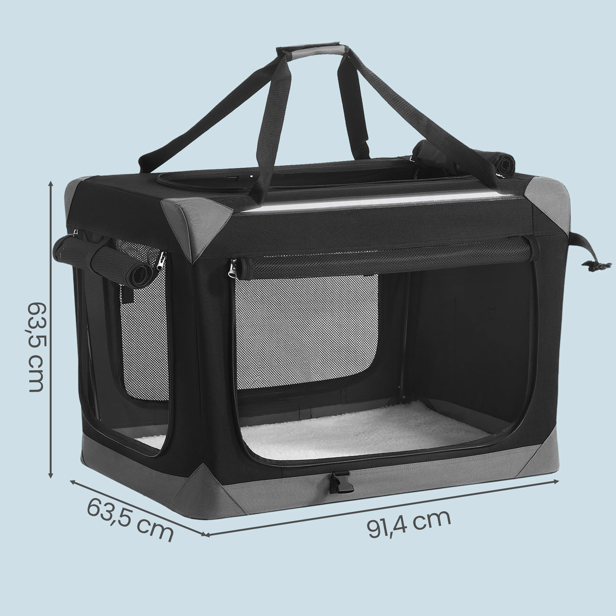 Portable Collapsible Dog Crate, 36" Soft Travel Kennel with 4 Mesh Doors, Oxford Fabric, Handles & Pockets, for Large Dogs, Ink Black and Dove Gray
