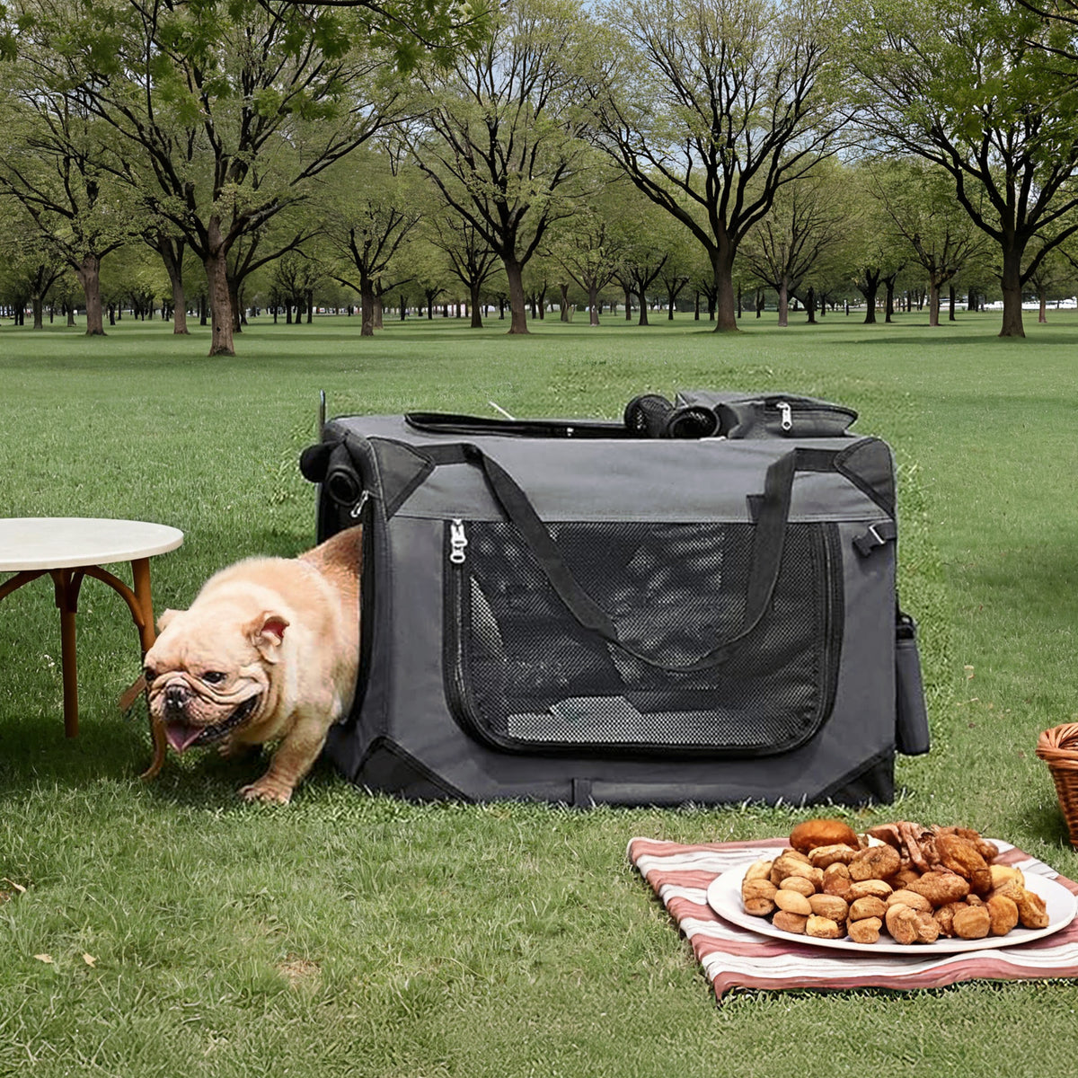 24 Inch Collapsible Soft Dog Crate, Portable Travel Kennel with Safety Zippers for Indoor and Outdoor Use, Gray