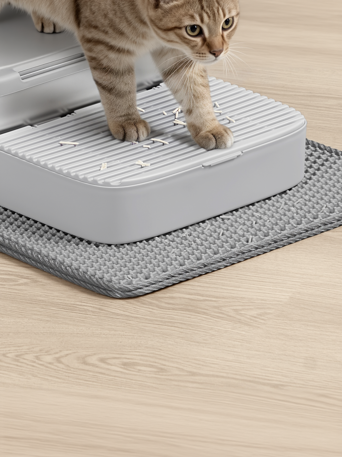 Stainless Steel Cat Litter Box with Flip Lid and Litter Catcher, 2-Door Enclosed Litter Box for Cats up to 33 lb, Light Gray