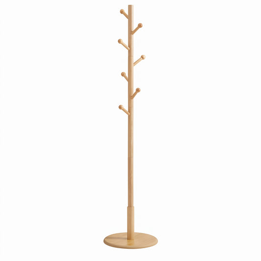 Wooden Clothes Rack with 8 Hooks, for Coats, Hats and Bags, Hallway Organizer, MDF, Rubber wood, Natural