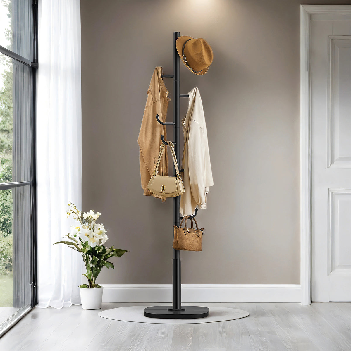 Coat Rack, Freestanding Cactus Hat Tree Stand, 15.7 x 15.7 x 69.2 Inches, Black