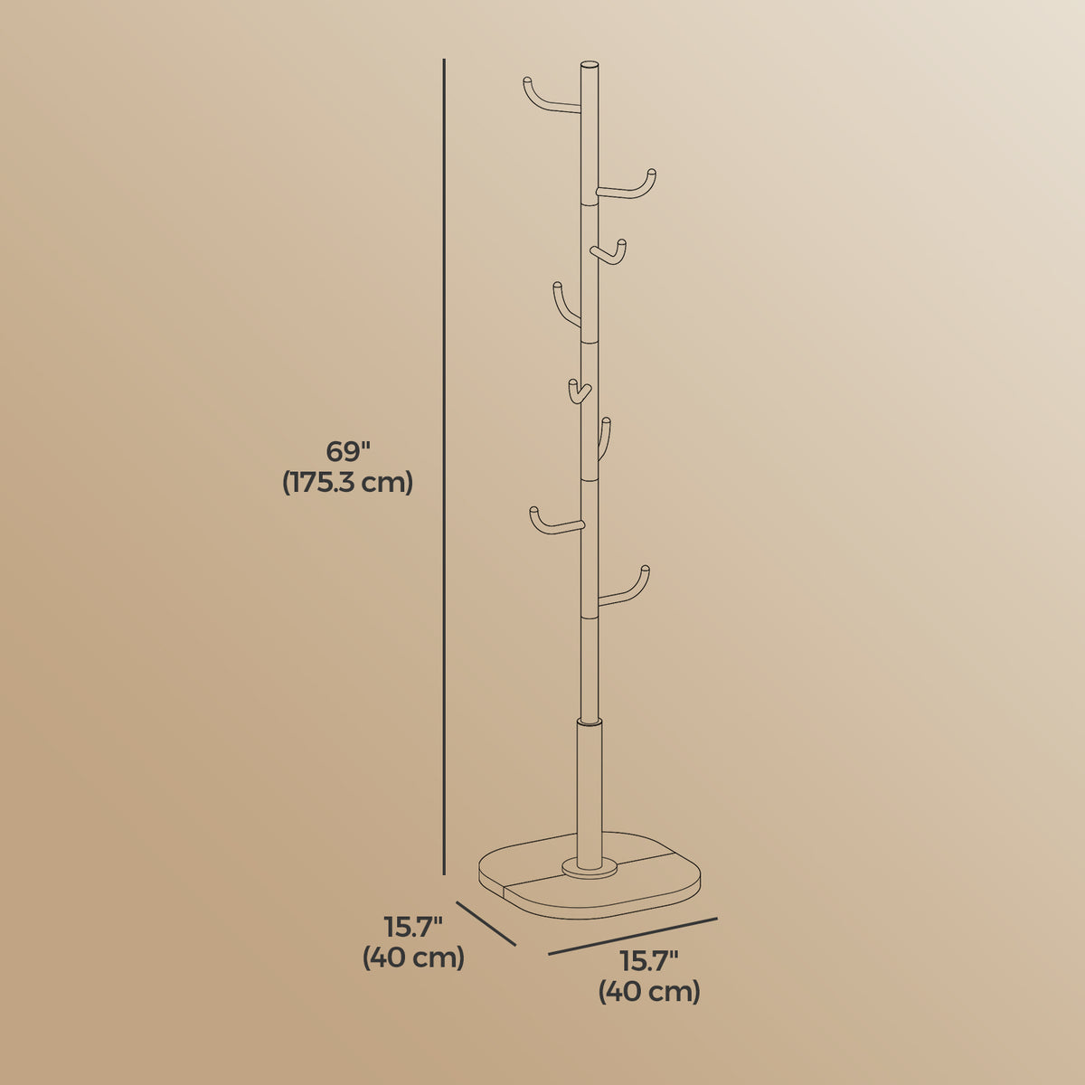 Coat Rack, Freestanding Cactus Hat Tree Stand, 15.7 x 15.7 x 69.2 Inches, Black